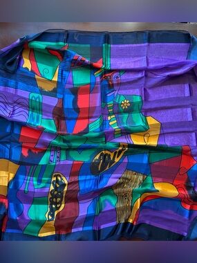 Vibrant Abstract Multicolor Silk Scarf